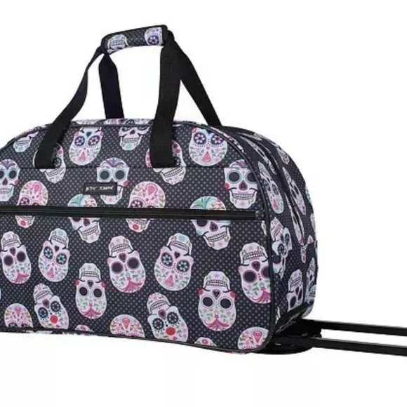 NWT $160 Betsey Johnson Sugar Skull Party 22" Rolling Duffel Luggage Weekend Bag - Picture 2 of 3